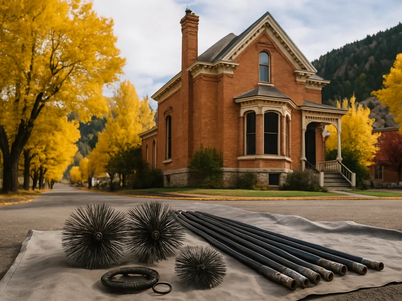 Chimney sweeping outside a Victorian home in Durango, CO